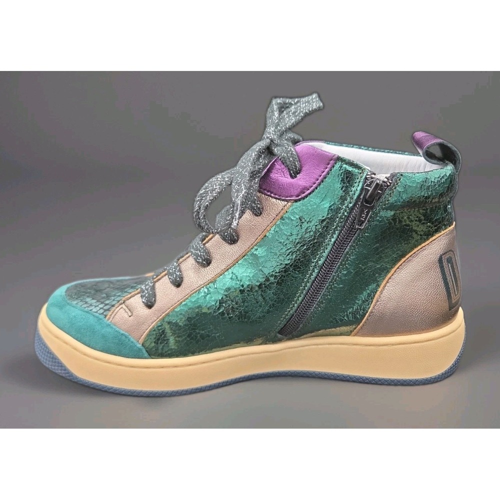 Vaddia Felix High Top Sneakers Green Metallic Snakeskin Suede EU 40 US 9 - Picture 4 of 9